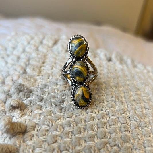3 Stone Bumblebee Jasper Ring