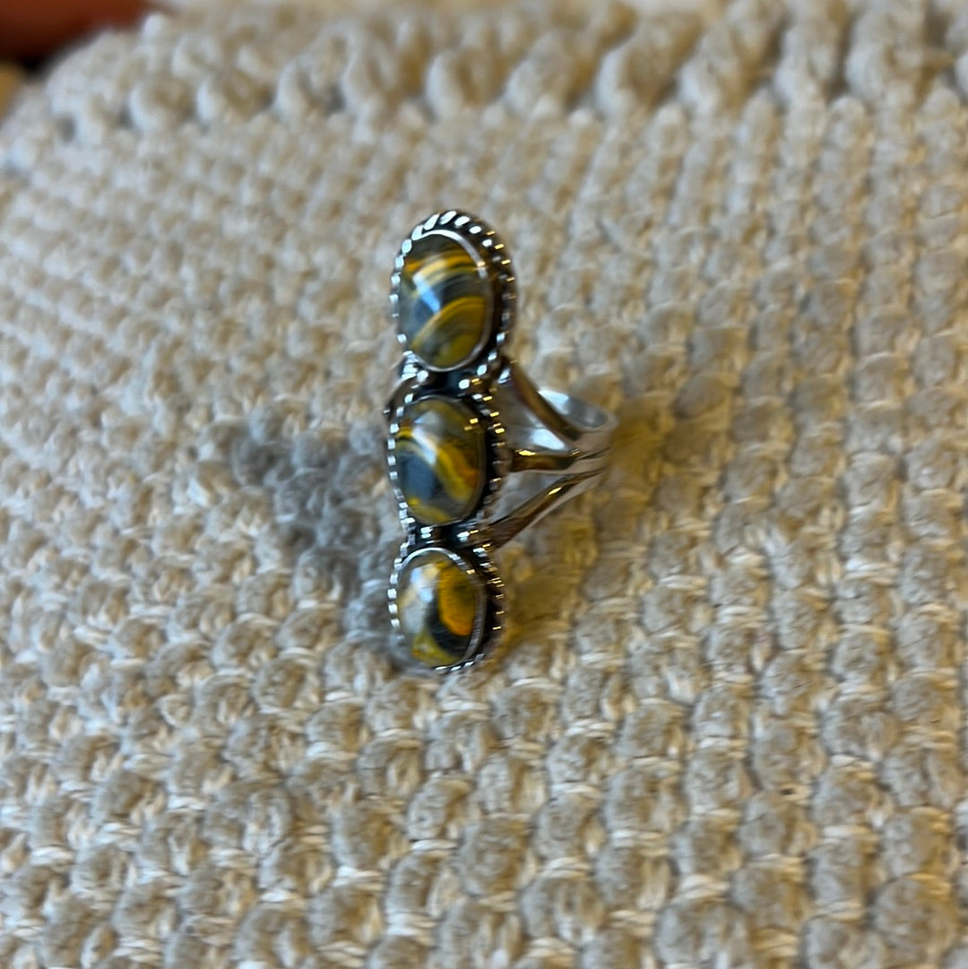 3 Stone Bumblebee Jasper Ring